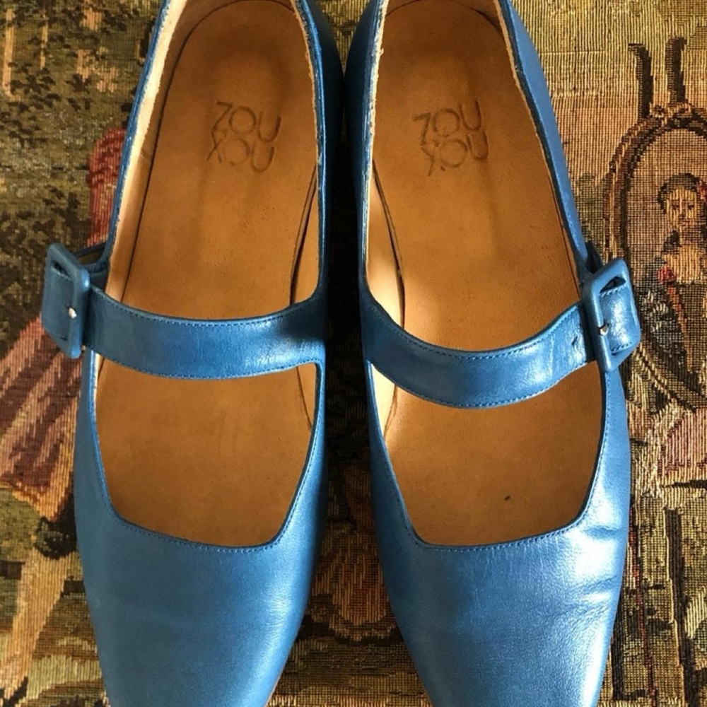 Zou Xou Women's Blue Leather Mary Jane Shoes
